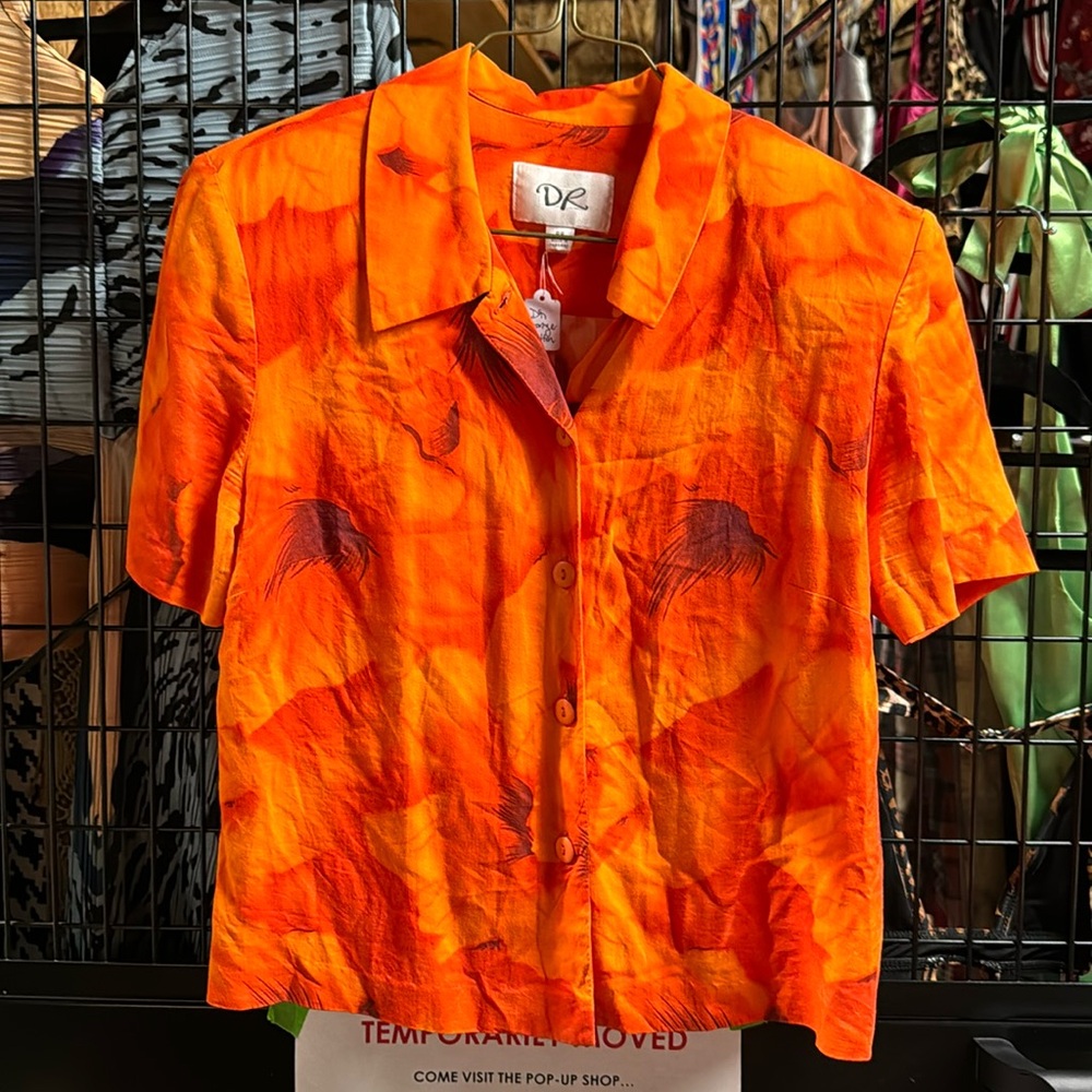 Orange Short-Sleeve Button-Down Shirt